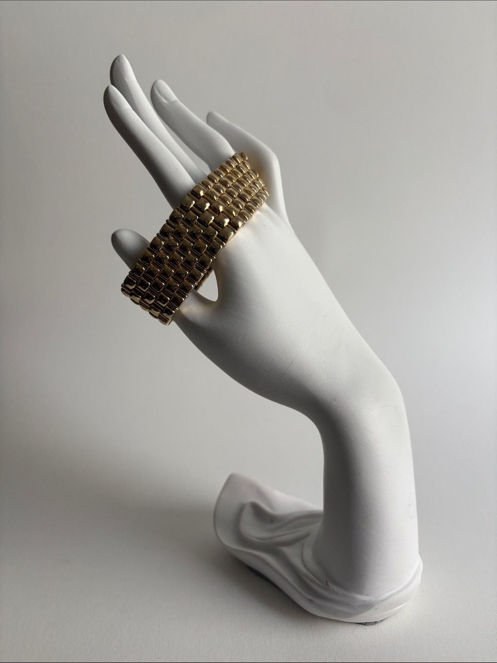 Gold Puzzle Link Stretch Bracelet Bold Polished Women Jewelry